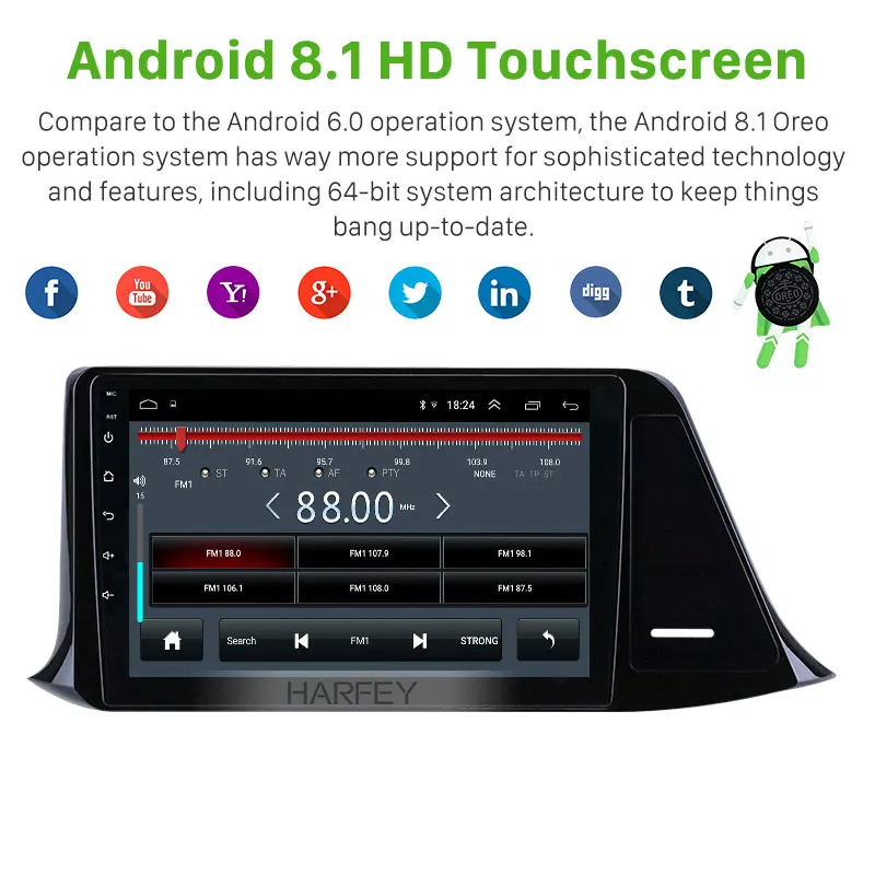 Автомобильный мультимедийный плеер Harfey 2Din GPS Nav Wi-Fi аудио Android 8 1 9 &quot головное
