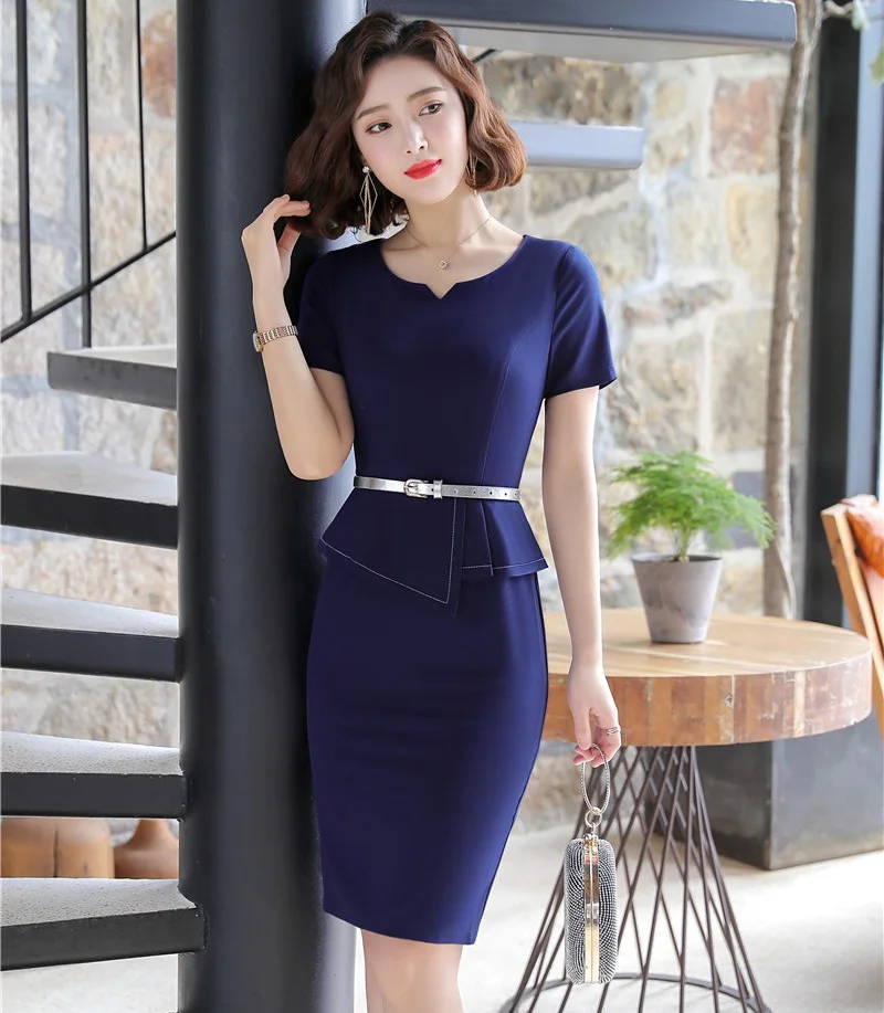 Fashion Summer Women Dresses Short Sleeve Office Ladies Dress with Belt OL Styles Slim | Женская одежда
