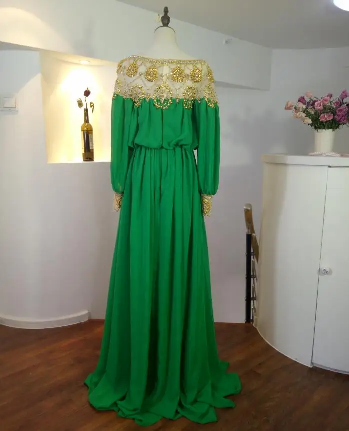Трапециевидные шифоновые платья для выпускного вечера Aso Ebi с длинными рукавами, золотистые вечерние платья с бисером в африканском стиле, важные платья для торжественных поводов ZP079