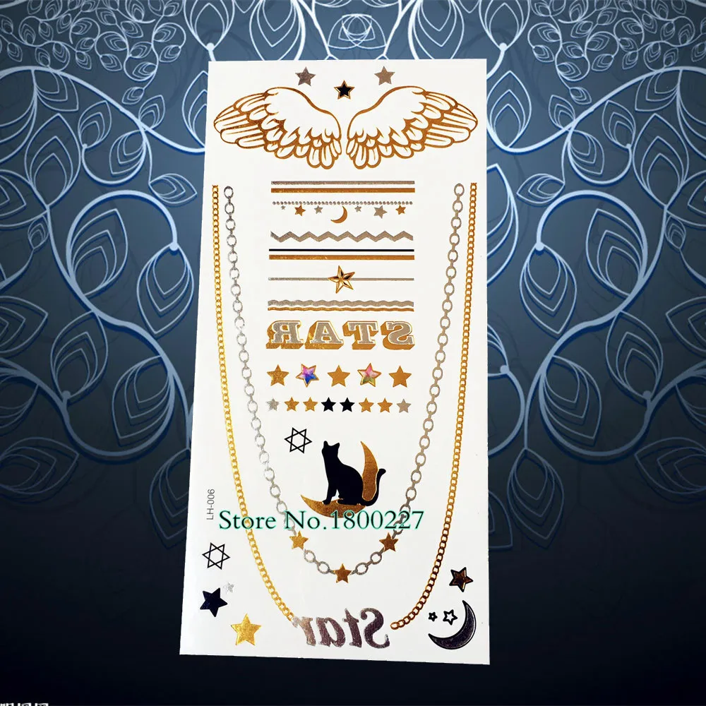 Модное ожерелье привлекательный дизайн с котом Золотая татуировка боди арт хна