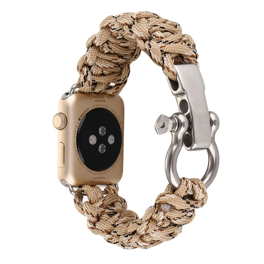 38/42 мм наручных часов iWatch, ремешок с адаптеры для сим-карт нейлоновая веревка выживание, браслет, ремешок для наручных часов, Повседневное Спортивная Apple часы-ремешки Армейский зеленый
