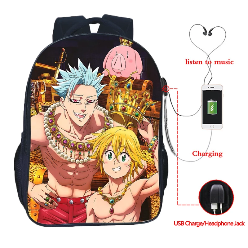 Рюкзак Seven Deadly Sins Nanatsu No Taizai с usb зарядкой школьная сумка для мальчиков и