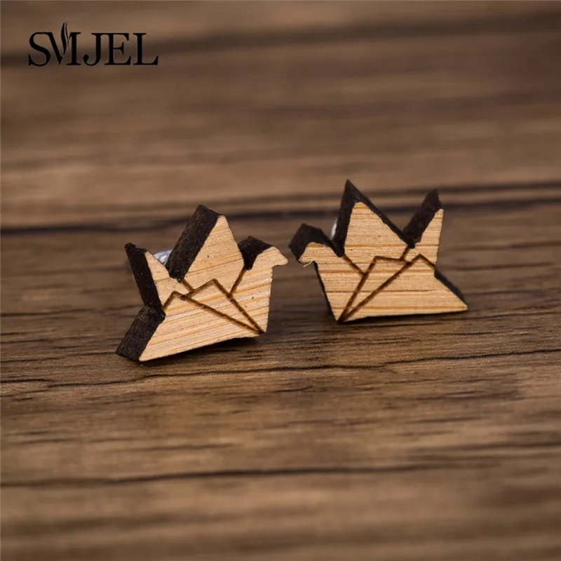 SMJEL Geometric Wooden Earrings Tiny Paper Crane Bird Stud Ear Jewelrys Women Accessories pendientes mujer moda 2018 | Украшения и