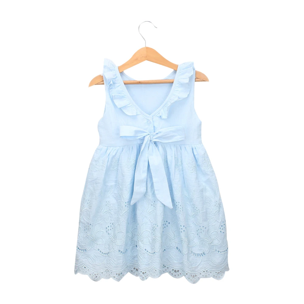 Baby Girl Ruffles Drawstring Bow Clothes Children Embroidery Sleeveless Dresses Kids Backless Crew Neck | Детская одежда и обувь