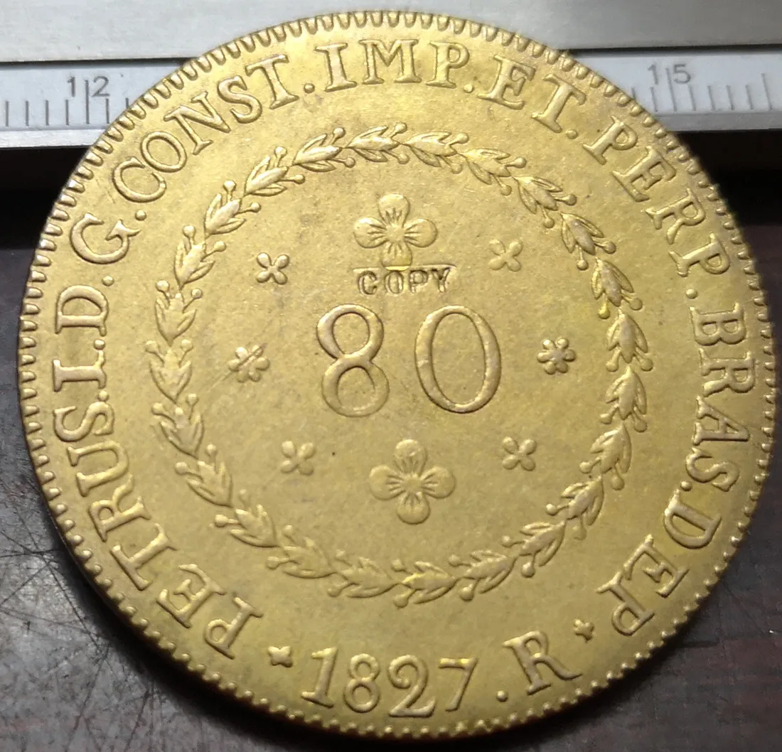 1827-R бразильская медная копировальная монета 80 Reis-Педро I 36 мм | Дом и сад