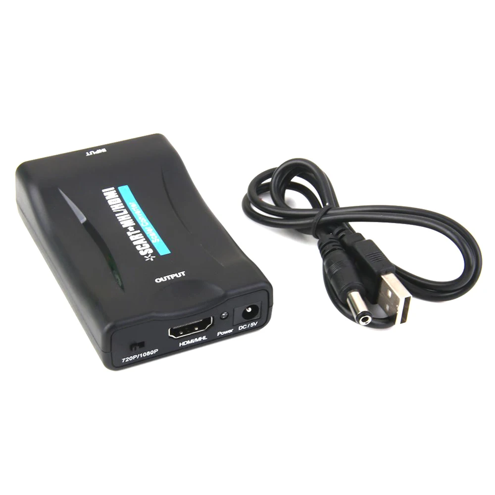 AAAE Топ SCART К HDMI 720p 1080p 60 Гц HD видео конвертер коробка + USB кабель черный |