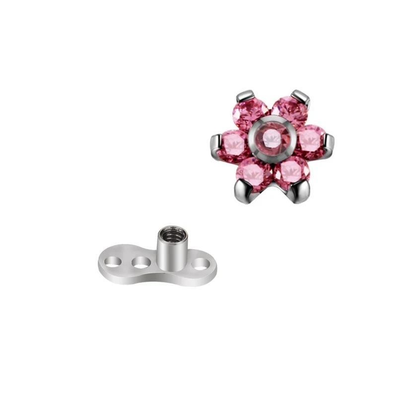 Pink Flower 1 шт. опал микро кожный пирсинг титана из нержавеющей стали Кожный Якорь пирсинг Топ Кожный Якорь кожа дайвер поверхностный пирсинг - Окраска металла: Pink Flower