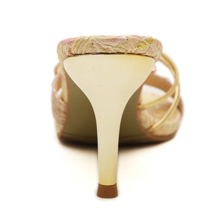 Женские шлепанцы на высоком каблуке сандалии тонком стразы женские