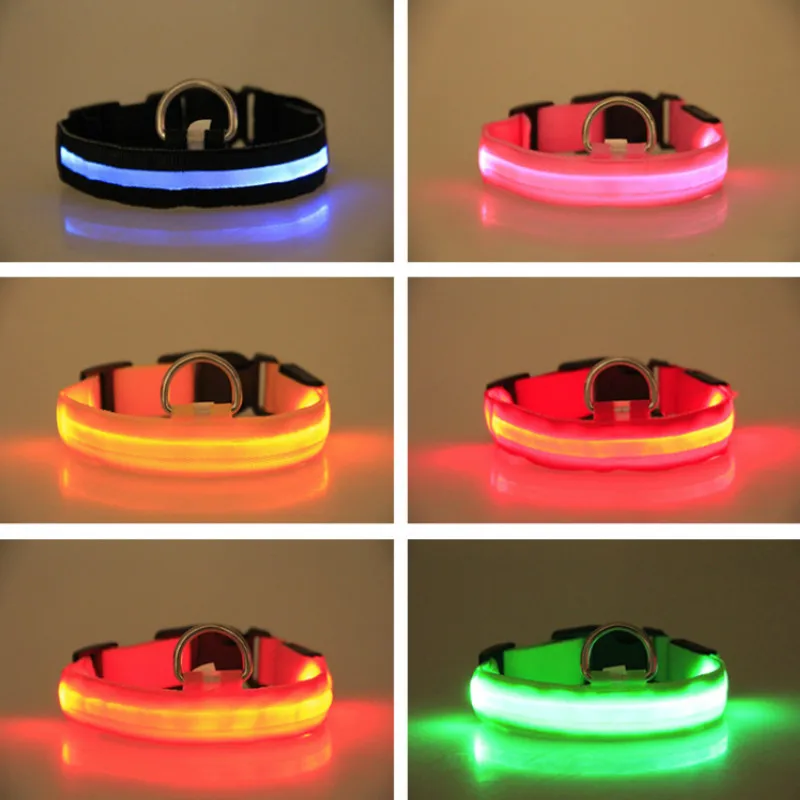 Нейлоновый светодиодный ошейник для собак, ночная безопасность, мигающий, светится в темноте, поводок для собак, светящиеся люминесцентные ошейники, товары для домашних животных
