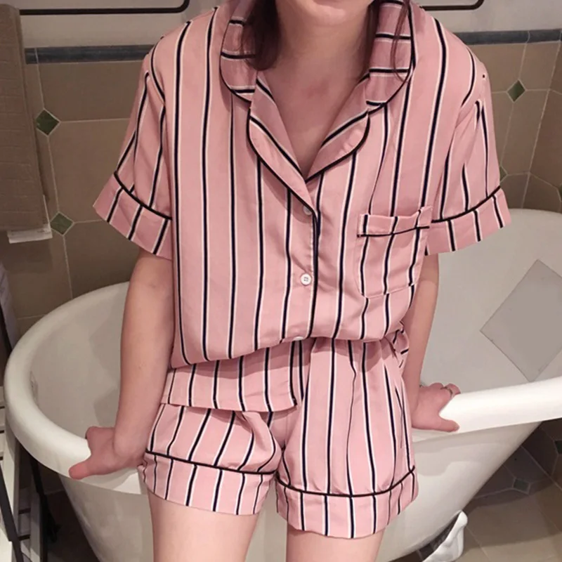 Pink 13 Kawaii принт комплект из двух предметов женские пижамы рубашка и шорты корейская мода свободные пижамы Женская повседневная домашняя одежда - Цвет: Pink 13