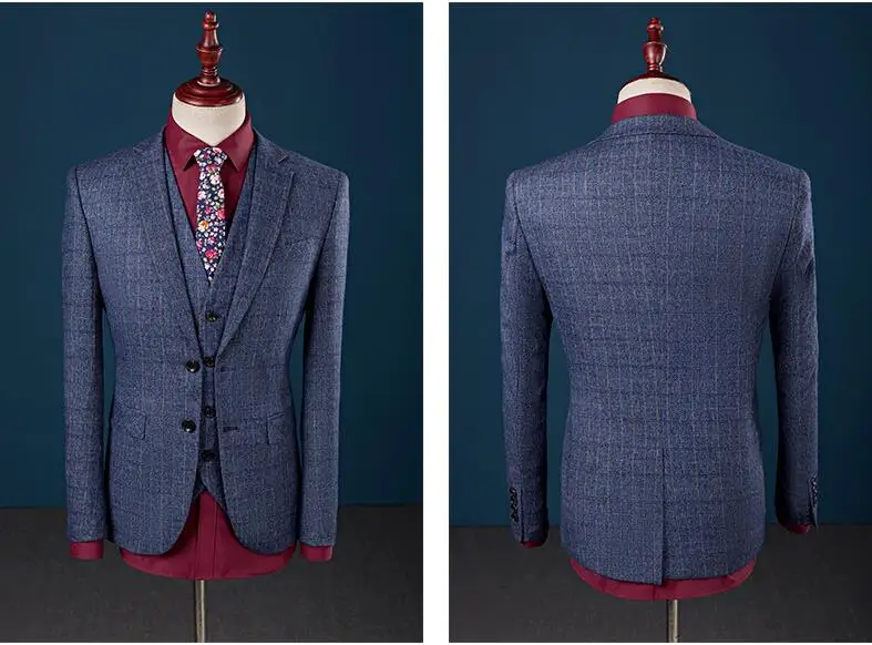 Куртка+ брюки+ жилет Мужская небольшая решётка костюм Slim Fit Мода Досуг свадебное платье костюмы мужские пальто для делового человека пиджак для костюма