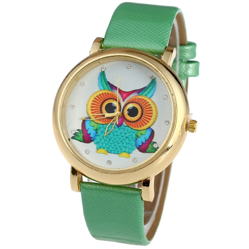 Gnova Platinum Women Watch Big Dial PU Leather Retro Blue Owl Ethnic Fashion Quartz Wristwatch clock para dama Relogio A944 | Наручные