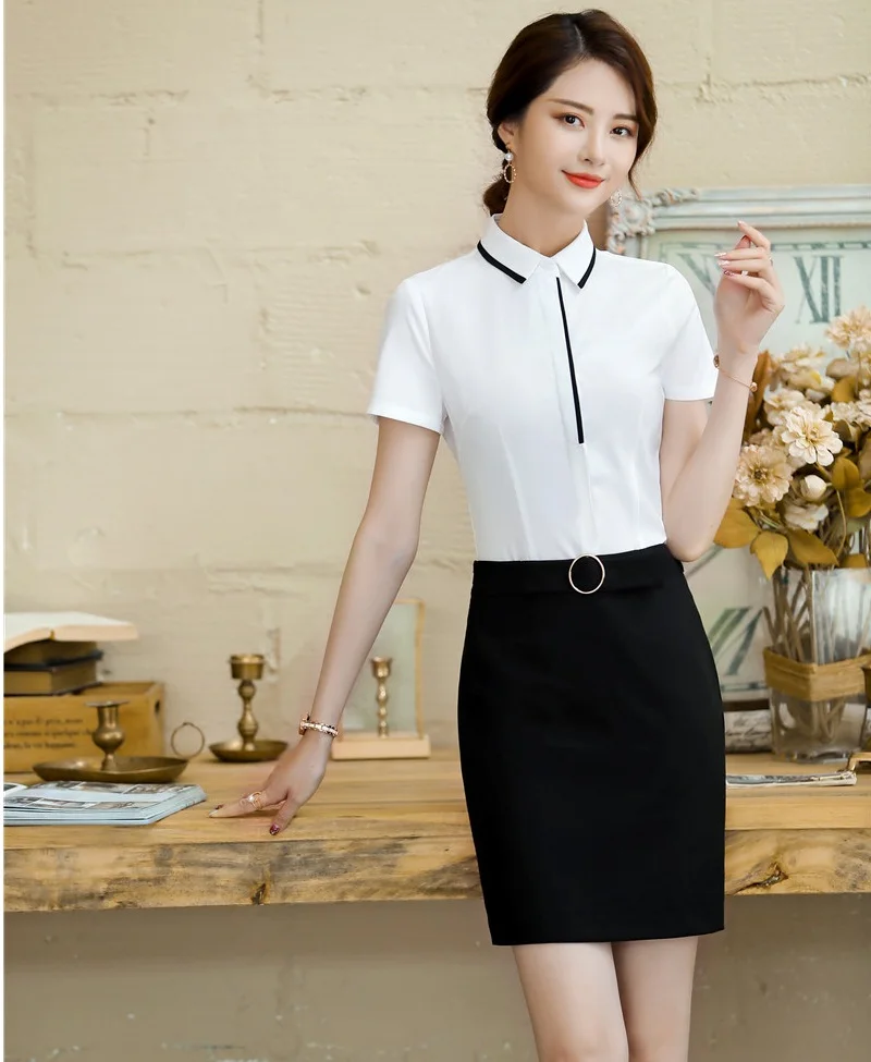 Летние женские белые блузки и рубашки Женская рабочая одежда костюмы 2 предмета