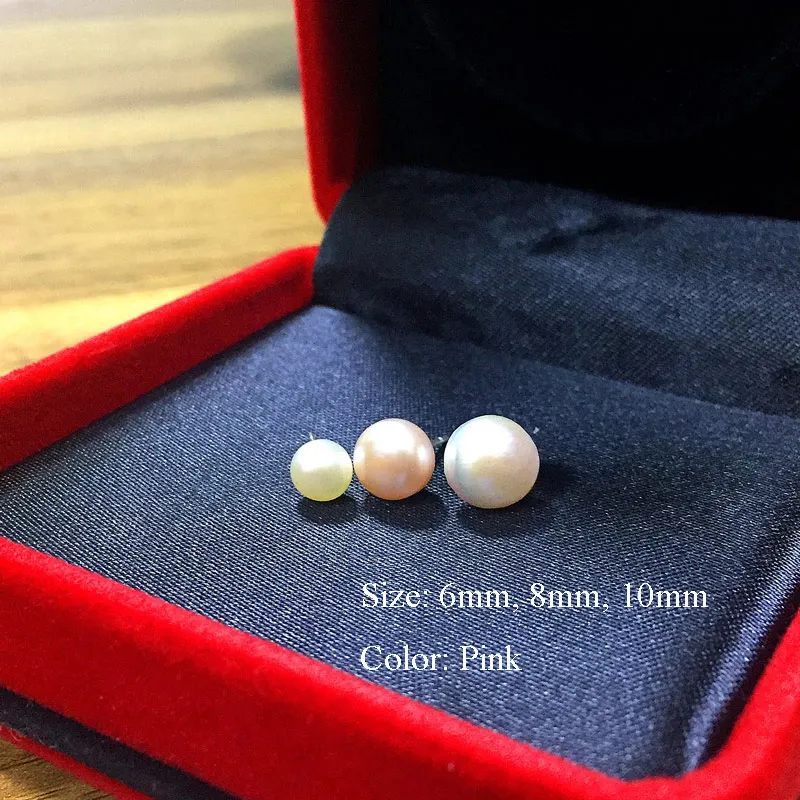 Pink 9-10mm Модные женские серьги-гвоздики из натурального пресноводного жемчуга, серьги-гвоздики из стерлингового серебра S925 пробы, серьги-гвоздики для рождественских украшений, подарок - Окраска металла: Pink 9-10mm