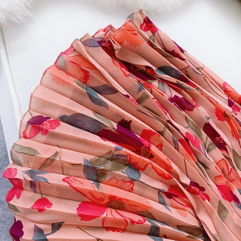 Новый 2019 Для женщин шифоновая юбка корейский стиль элегантный винтажная