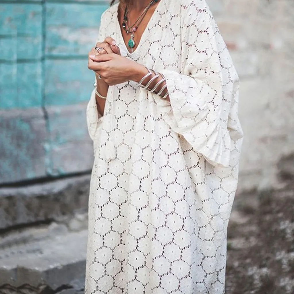 Женское летнее платье Пляжное повседневное однотонное с V образным вырезом и