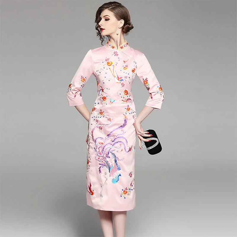 Женское платье Чонсам с вышивкой модное облегающее в китайском стиле воротником