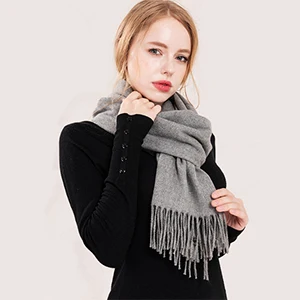 Gray Модный розовый/красный/фиолетовый однотонный зимний шарф, женские шарфы, зеленый кашемировый женский шарф, Длинные теплые женские пашмины шали - Цвет: Gray