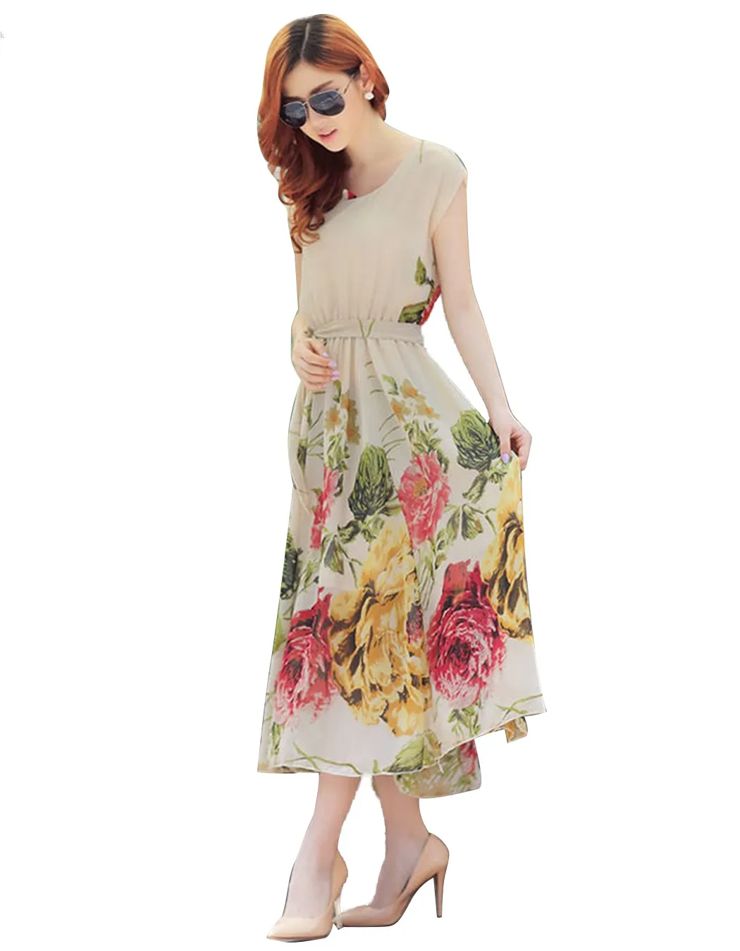 Цветочный Принт Макси Платье Женщины Случайные Старинные Цветок Рукавов Летние