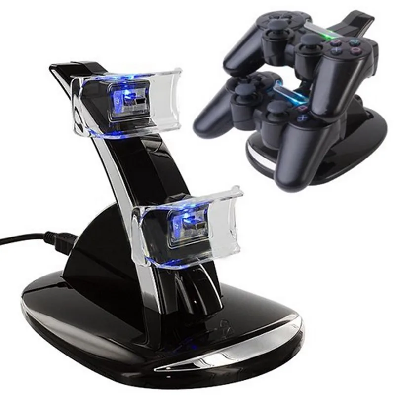 USB LED Blue Light двойной Зарядное устройство Контроллер станции Стенд геймпад Зарядное устройство зарядной док-станции для Sony PS3 Беспроводной контроллер