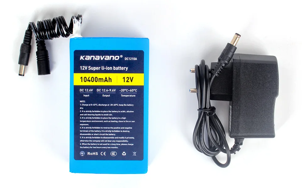 Kanavano Лучший 12 В 10AH 10400mAh аккумулятор литий-ионный аккумулятор для камеры с 12,6 v 1A зарядное устройство вилка Европа/США