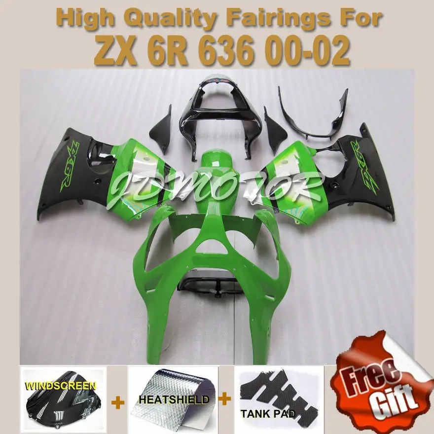 7gifts For KAWASAKI ZX 6R 00 01 02 636 ZX6R ZX636 ZX-636 ZX-6R NINJA Green& White 2000 2001 2002 Fairing Ff3255 | Автомобили и