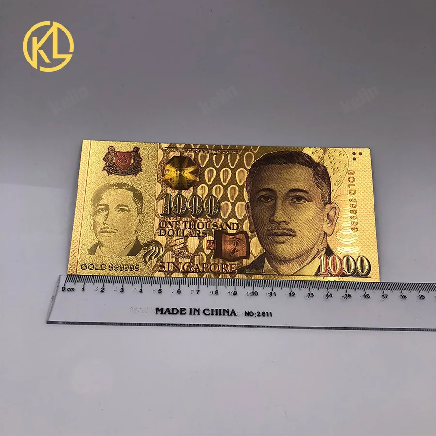 KL 2 шт. Сингапур 1000 долларовая Золотая банкнота деньги Золото Фольга Поддельные