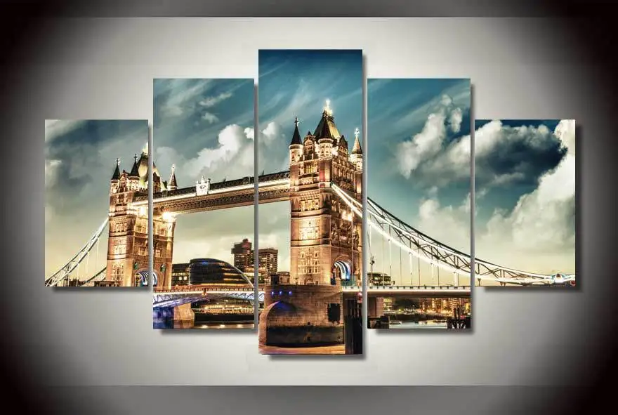 

5 Pieces/set Printed London Tower Bridge England Canvas Painting Printings Wall Art Pictures for Home Decoration Unframed