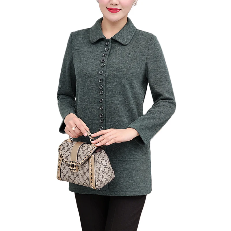 

New Casual Middle-aged women Woolen Coat Spring Autumn Loose Single-breasted Jacket Coats Womens Plus size Overcoats 5XL A293