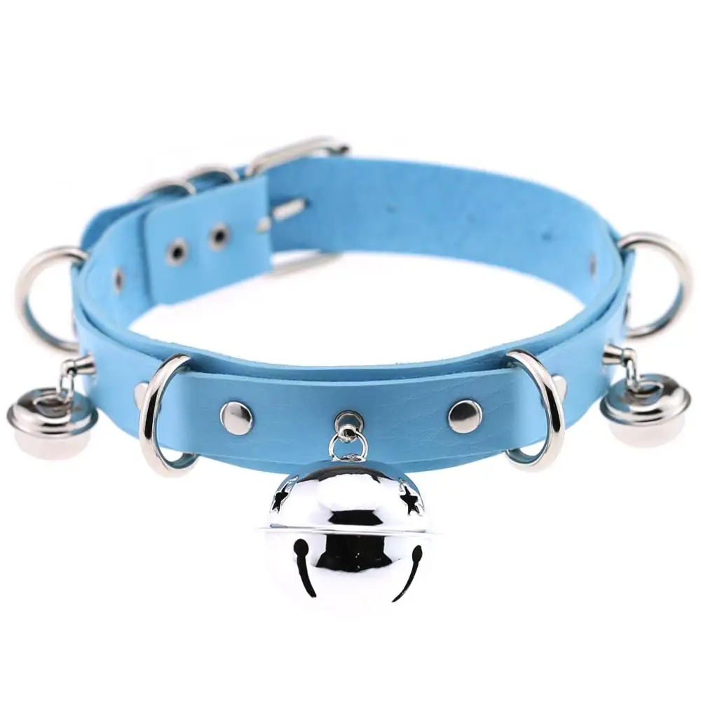 light blue Женский мужской PU чокер сексуальный маленький колокольчик кожаный воротник, БДСМ ожерелье-бондаж на шею, секс-игрушки для пары - Окраска металла: light blue