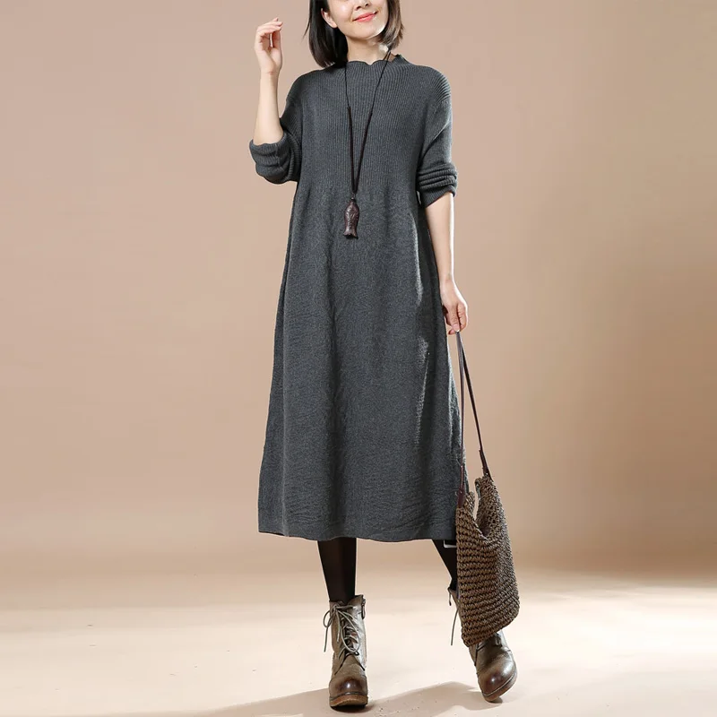 Женское трикотажное платье свитер с высоким воротником и длинным рукавом|dress