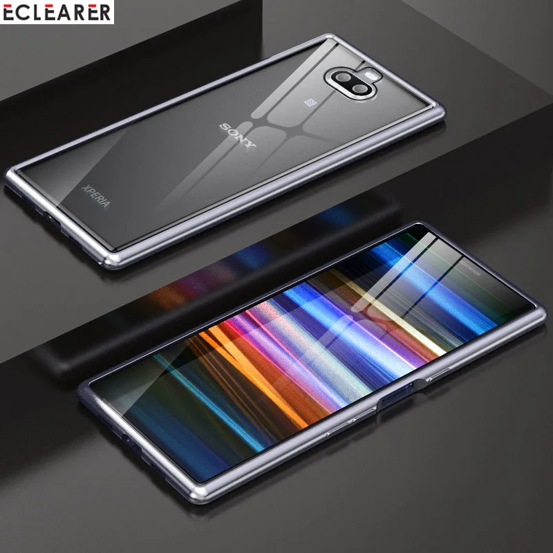 Серый Для sony Xperia 10 Plus чехол Роскошный тонкий Алюминиевый металлический бампер и закаленное стекло задняя крышка чехол для sony Xperia 10 Plus Coque - Цвет: Серый