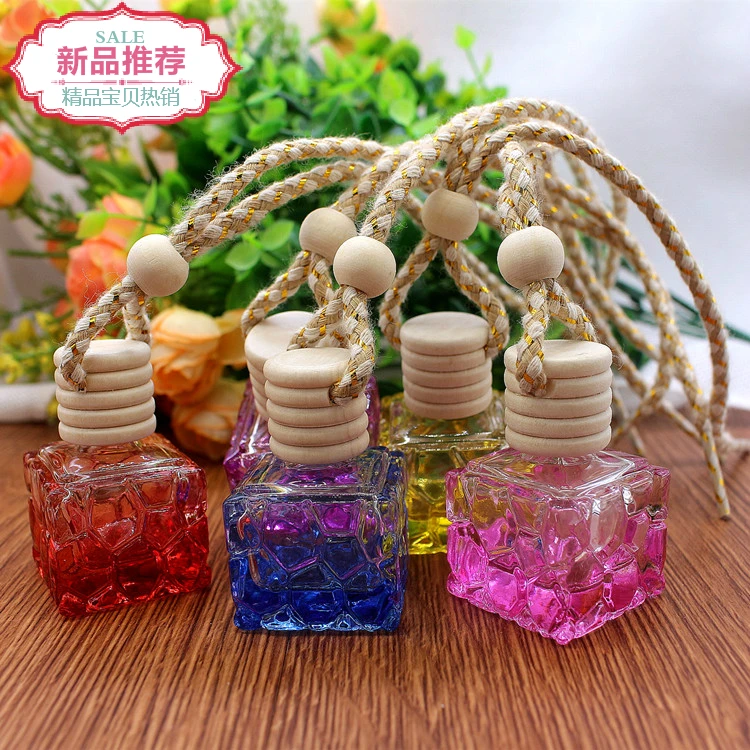 Beatiful Color 10ml Water Cube Car Pendant Empty Glass Bottle Car Perfume Bottle 100PCS/LOT