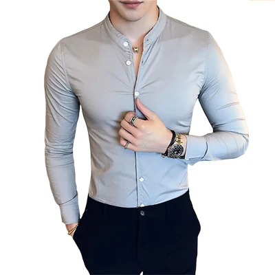 ISurvivor мужские весенние хлопковые рубашки с длинным рукавом Camisa Masculina, мужские повседневные Модные приталенные деловые рубашки, рубашки, верхняя одежда - Цвет: Gray