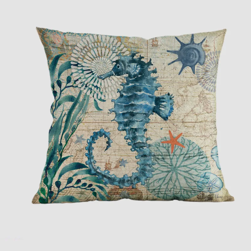 Высококачественная декоративная наволочка из хлопка и льна с изображением синих