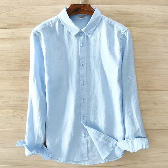 Рубашка Мужская льняная с длинным рукавом брендовая Повседневная ультратонкая