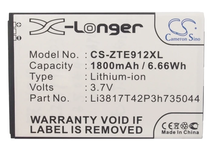 Cameron Sino High Quality 1800mAh Battery Li3817T43P3h735044 Li3818T42P3h735044 for ZTE Avid 4G N9120 N9100 Z740 Z740G Z955 Z995 |