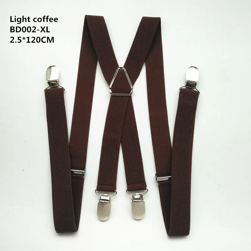 light coffee-120cm 120 см длина сплошной цвет взрослые мужские подтяжки 2,5 см регулируемый эластичный ремень X-Back подтяжки для женщин рубашки остается BD002 - Цвет: light coffee-120cm