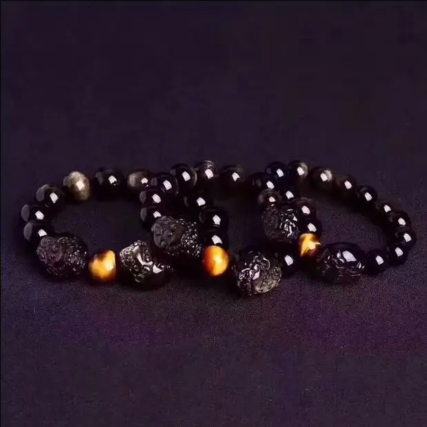 ZCD 1213 + браслет из натурального камня с двойным золотом Yaoshi brave tiger lucky evil Obsidian для