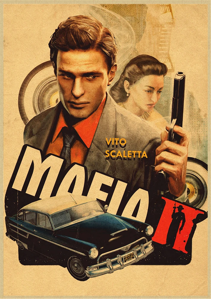 Мафия 2 3 игра пистолет машина крафт бумага плакат столовая Офис Декоративные Картины домашний декор - Цвет: Армейский зеленый