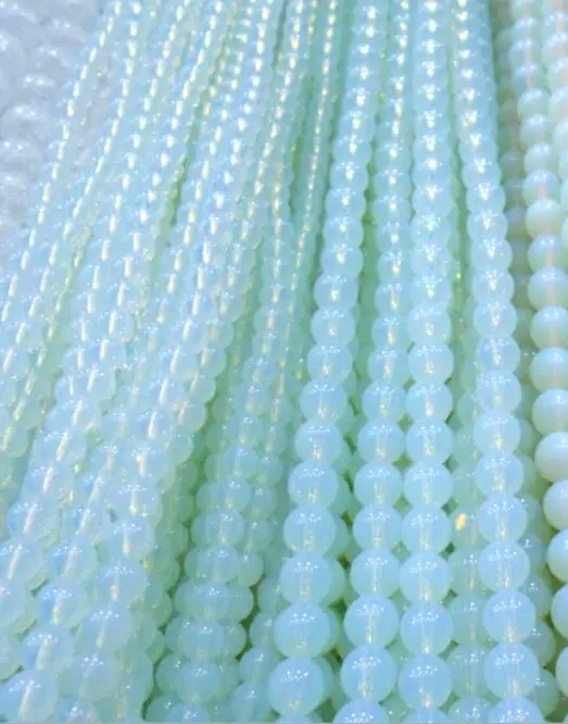 Бусины россыпью из натурального камня гладкий белый опалитовый кварц нитка 15