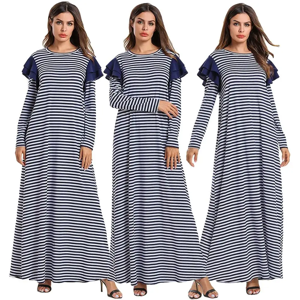 Большие размеры футболка длинное платье для женщин осень 2019 элегантные в полоску
