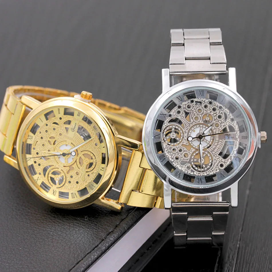 Мужские часы 2018 люксовый бренд montre homme новые золотые серебряные сплав Полые