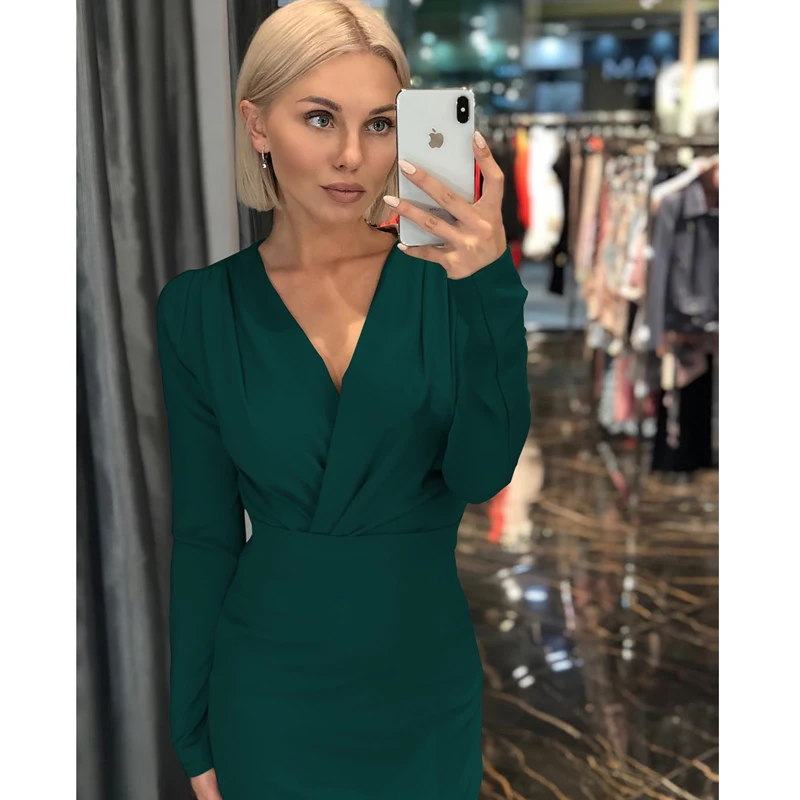 Сексуальное облегающее платье с v-образным вырезом для женщин 2018 весна осень