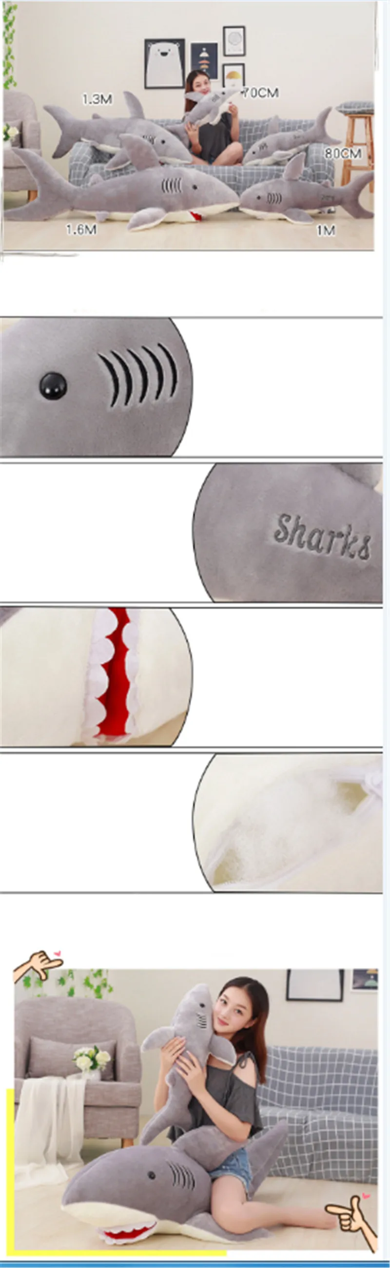 50/70/80cm Giant Shark Plush Shark Whale Stuffed Fish Ocean Animals Kawaii Doll Toys For Children Kids Cartoon Toy Baby's Gift