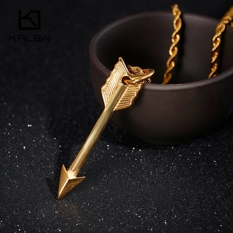 KALEN Rock Arrow кулон ожерелье для мужчин из нержавеющей стали золото/черная длинная