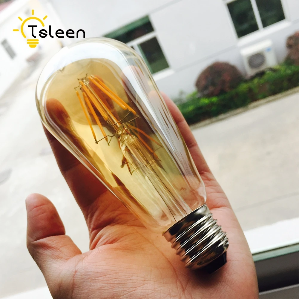 

Cheap 4pcs/lot COB E27 LED filament bulb 220V ST64 bombillas light Clear Glass Vintage Edison Led Lamp Holiday Lighting For Home