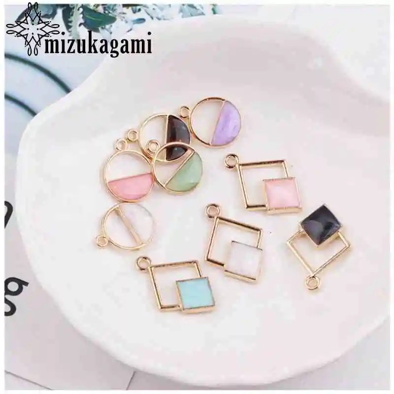 Fashion Round Enamel Geometric Charms 10pcs/lot For DIY Fashion Pendant Earrings Jewelry Making Accessories