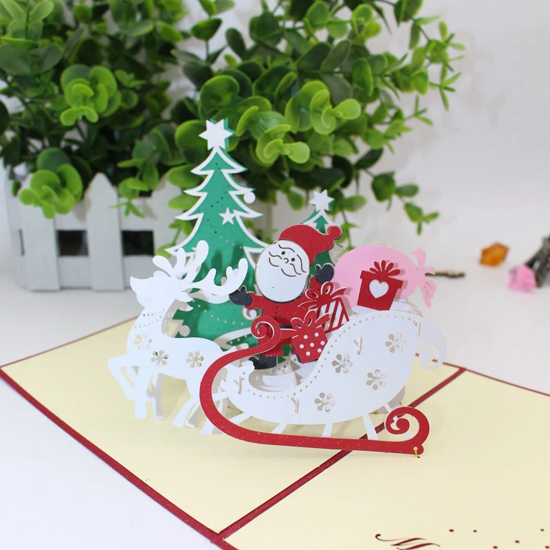 3D открытки ручной работы с рождественской елкой оленем Санта Клаусом бумажные