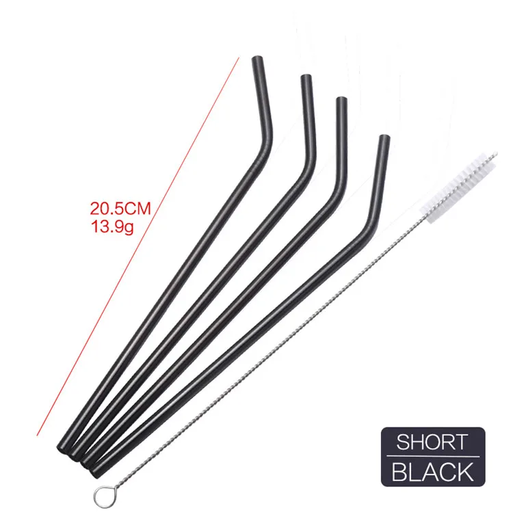 Black Bent 4 шт./лот соломинки для питья из нержавеющей стали+ 1 щетка многоразовые согнутые нержавеющие фильтры соломинка металлический напиток Yerba mate аксессуары для чайного бара - Цвет: Black Bent